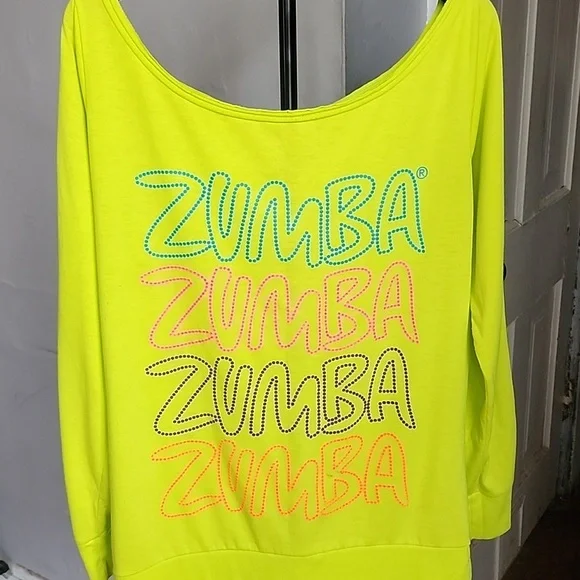 Zumba Neon Yellow Graphic Sweatshirt Size Large - Picture 1 of 7